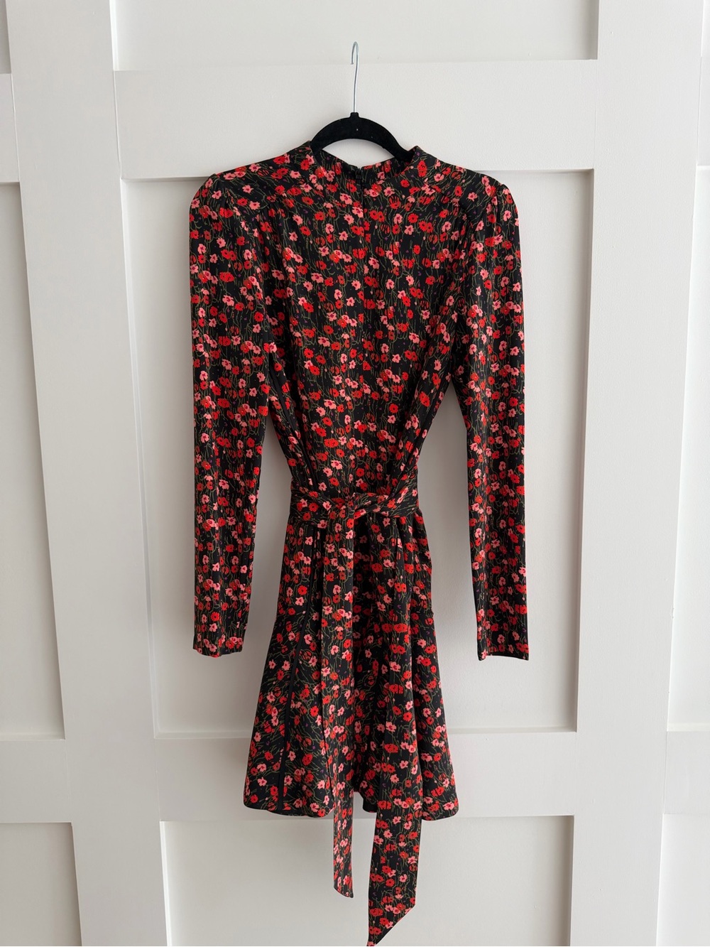 ME+EM Black & Red Floral Print, Self-Tie Waist Knee- Length Dress size 6 US